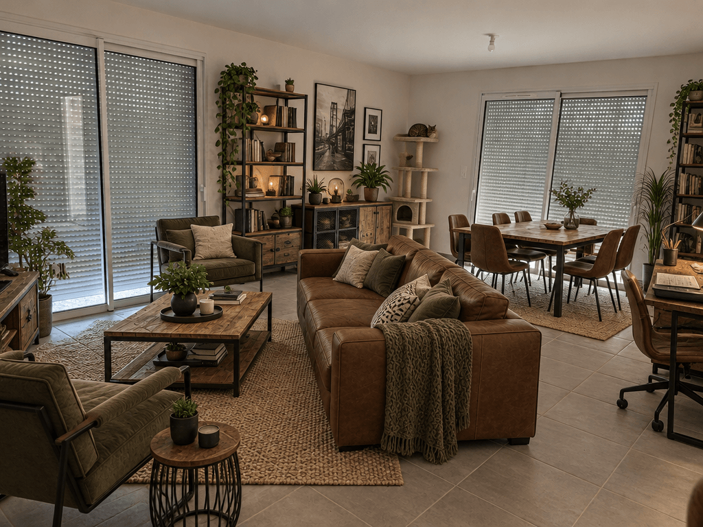 Design d'interni in stile Loft / Industrial — Soggiorno di GenRoom AI