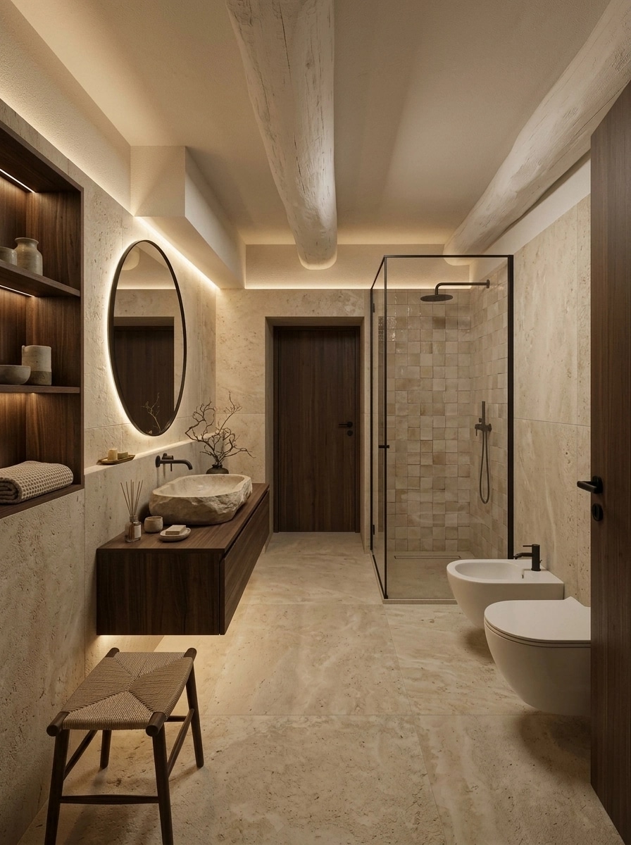 Bathroom interior in Japandi style — photo by GenRoom AI
