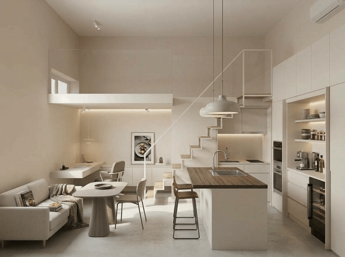 Kitchen interior in Minimalism style — photo by GenRoom AI