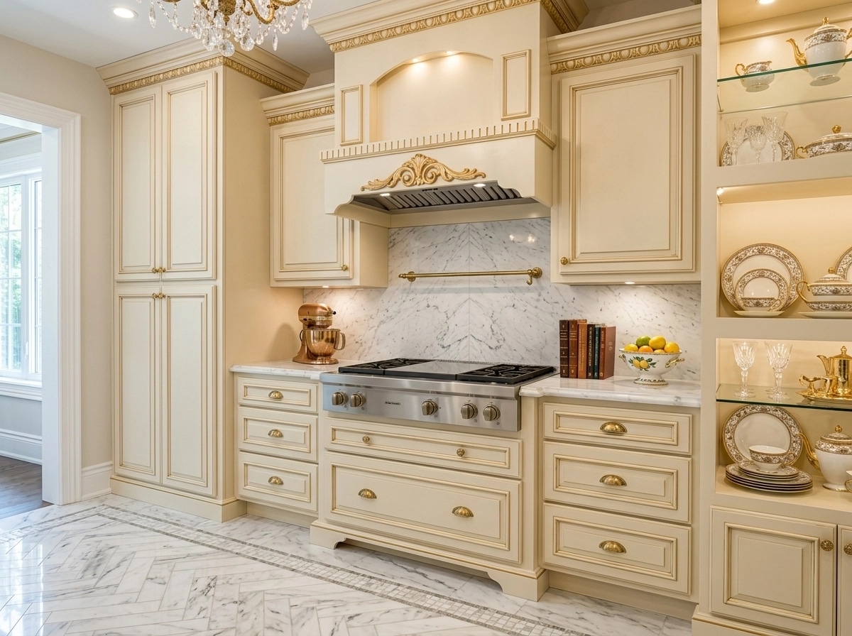 Kitchen interior in Neoclassic style — photo by GenRoom AI