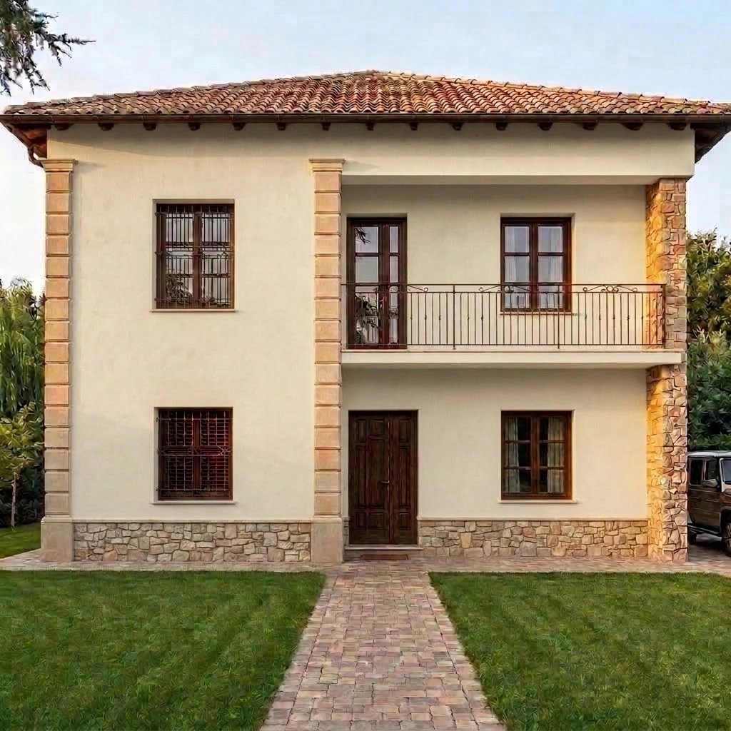 Facade design in Mediterranean Facade style — photo by GenRoom AI