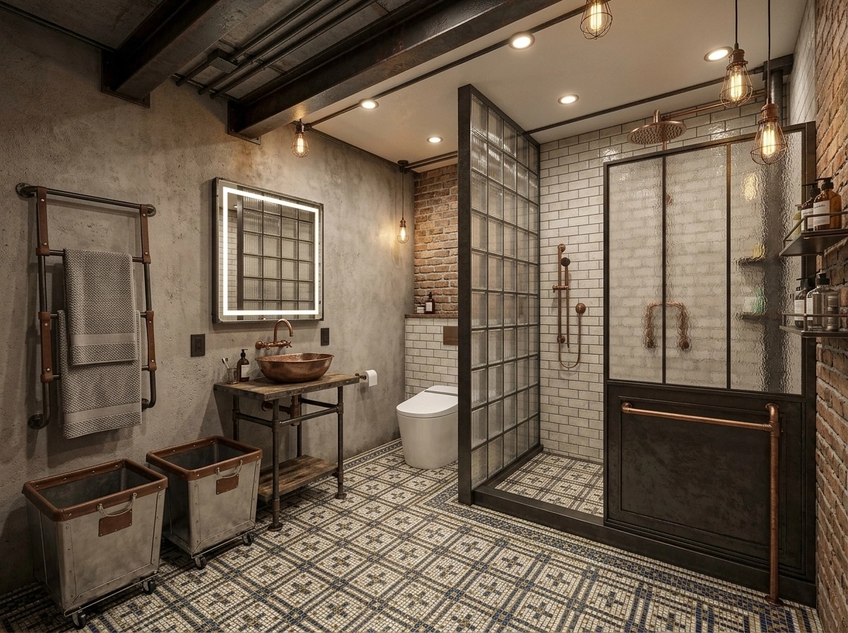 Bathroom interior in Loft / Industrial style — photo by GenRoom AI