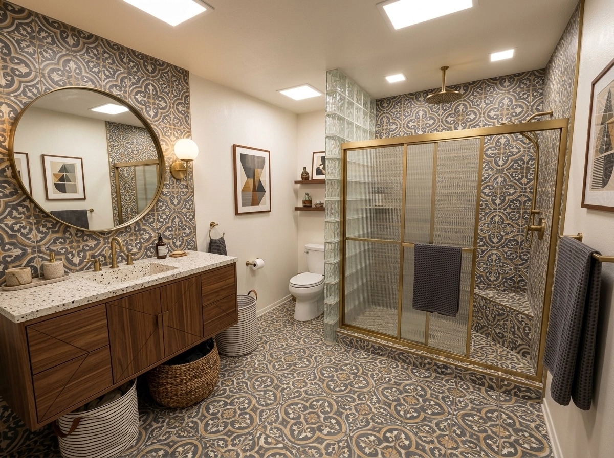 Design d'intérieur en style Mid-Century Modern — Salle de bain par GenRoom AI
