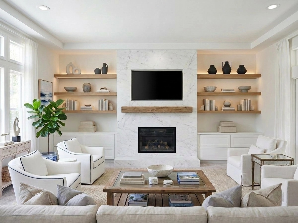 Interior design in Coastal / Hamptons style — Living Room by GenRoom AI