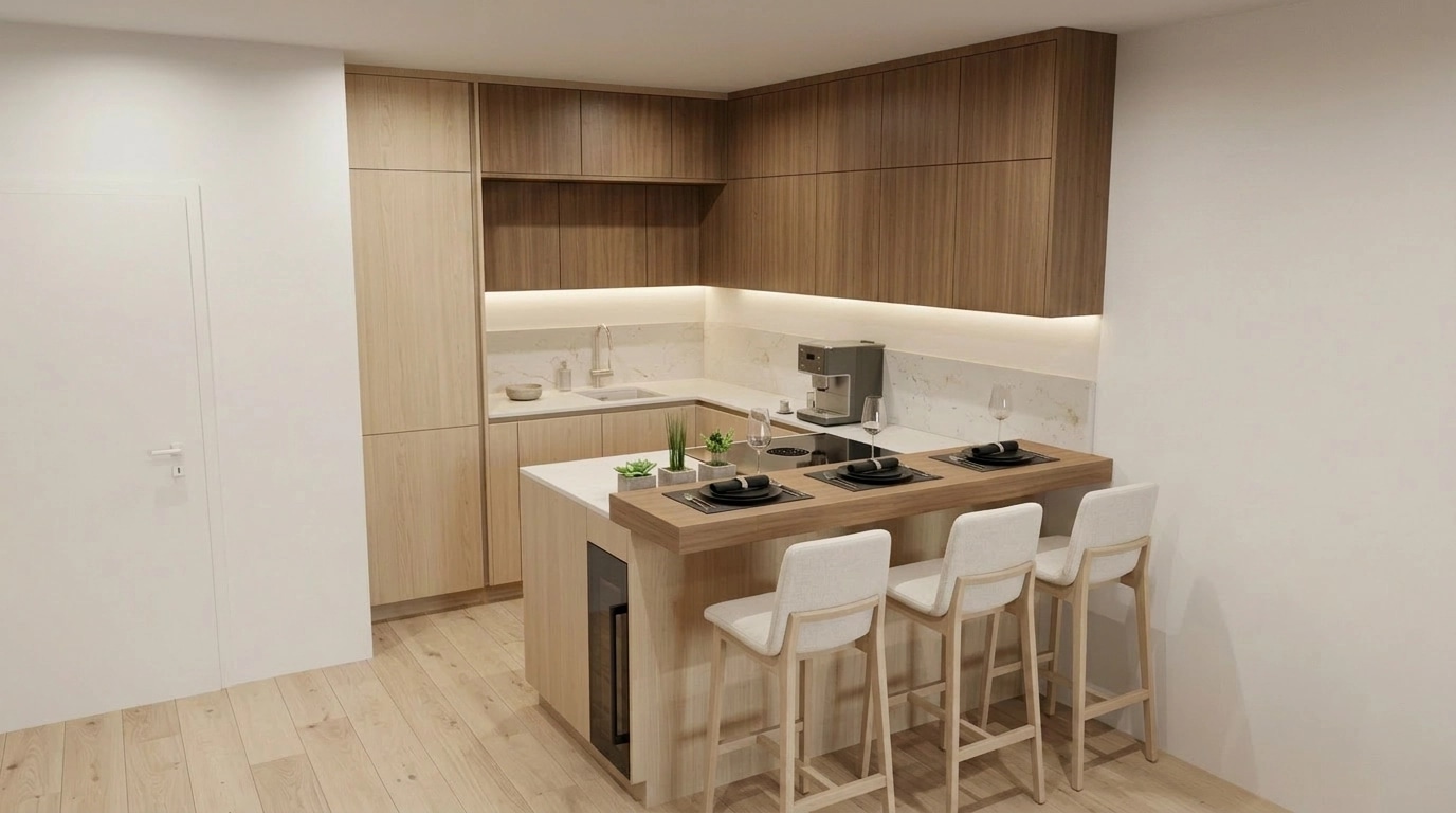 Kitchen interior in Japandi style — photo by GenRoom AI