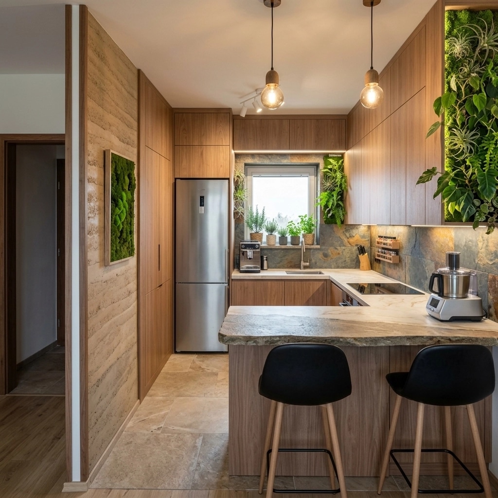 Kitchen interior in Biophilic style — photo by GenRoom AI