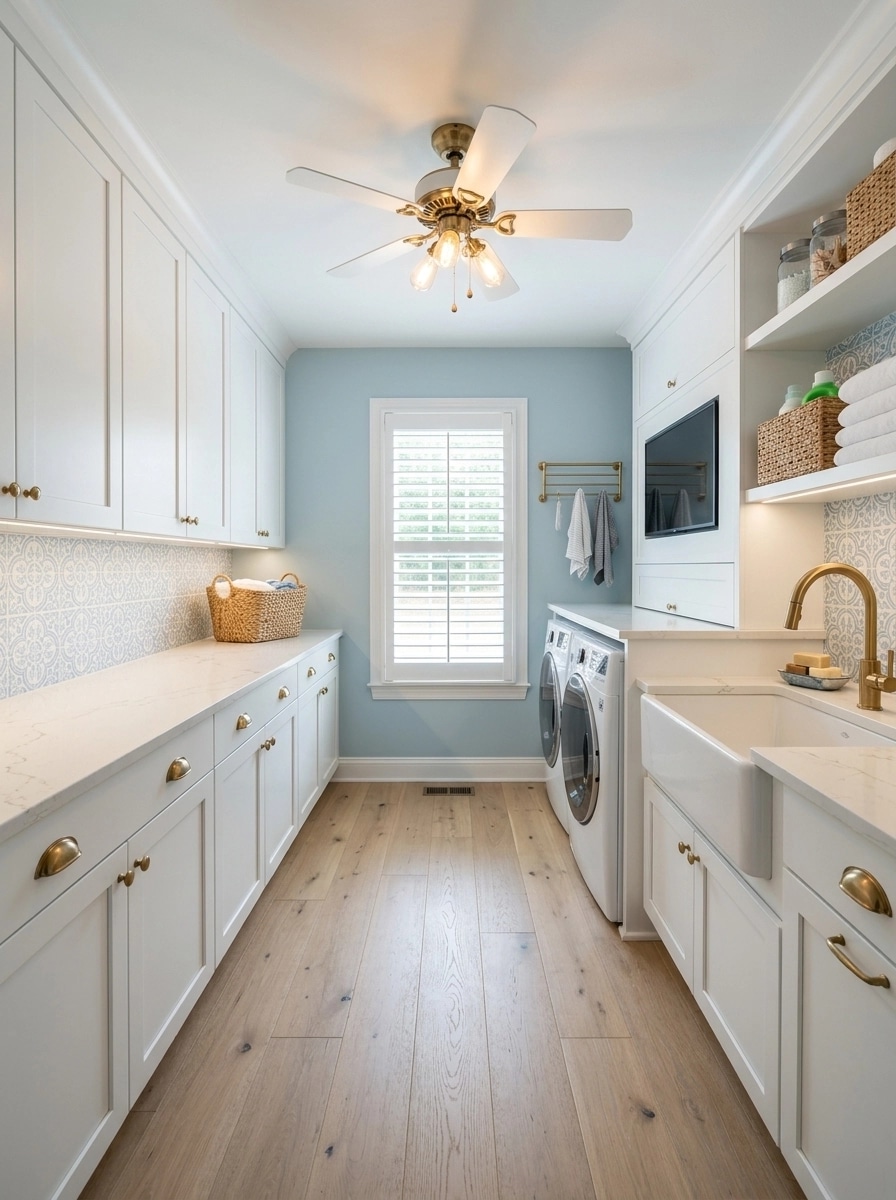 Diseño de interiores en estilo Coastal / Hamptons — laundry por GenRoom AI