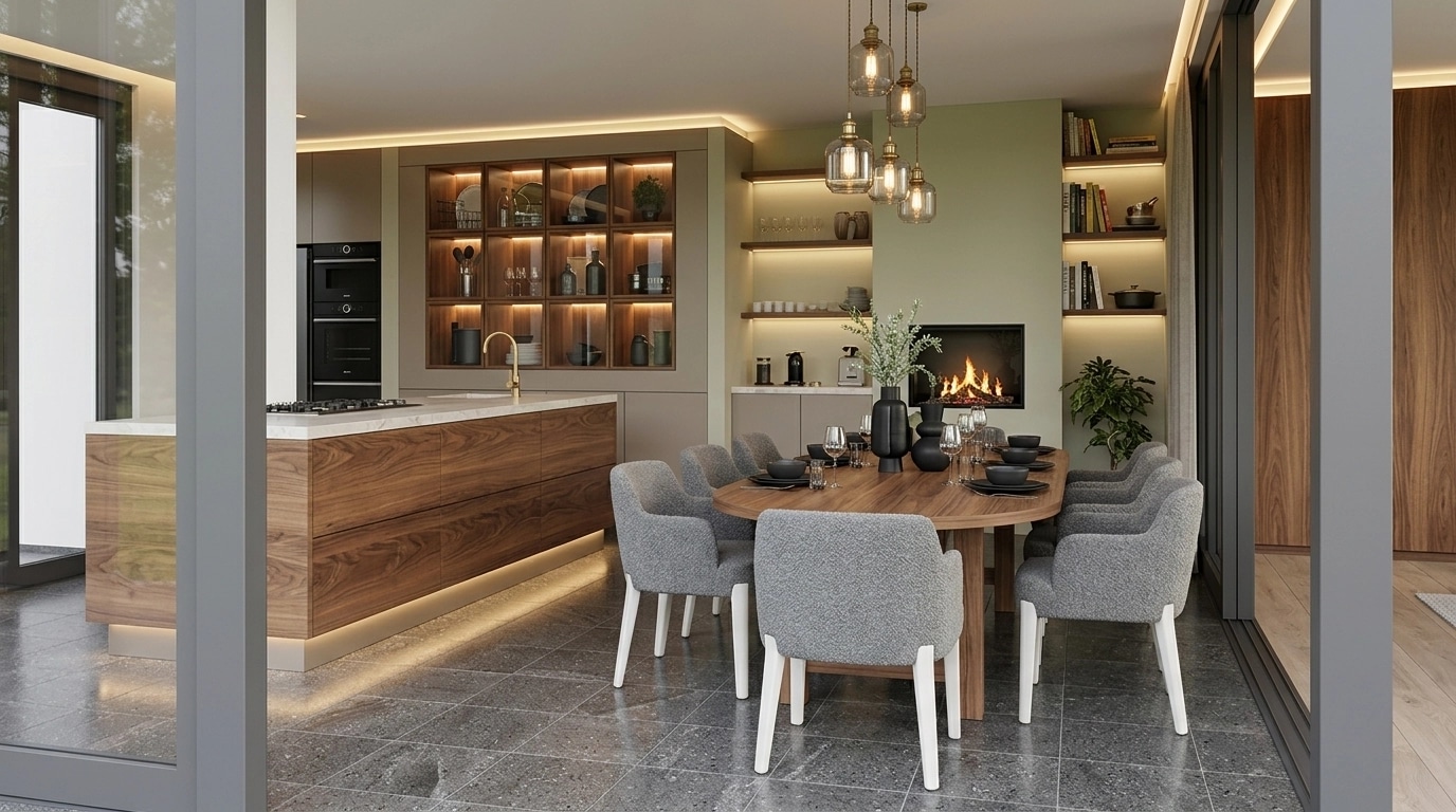 Kitchen interior in Mid-Century Modern style — photo by GenRoom AI