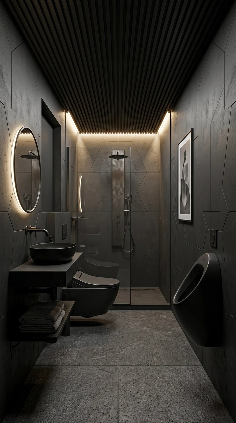 Bathroom interior in Blacktec style — photo by GenRoom AI