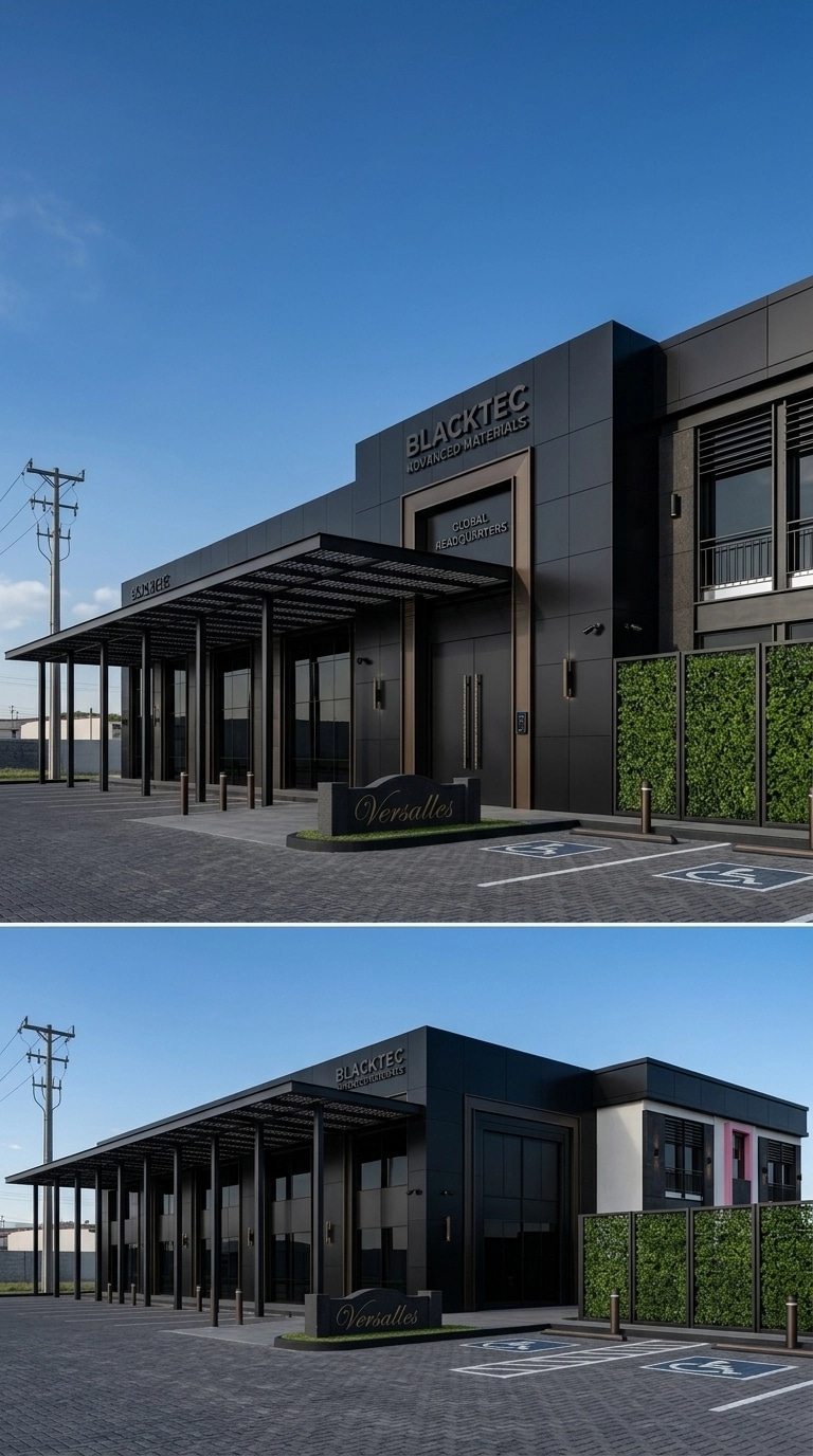Facade design in Blacktec Facade style — Facade by GenRoom AI