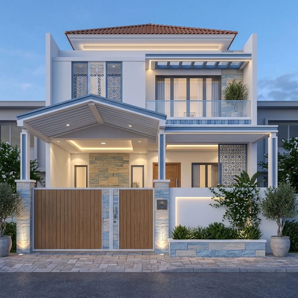 Mediterranean Facade หน้าอาคาร design — facade photo by GenRoom AI