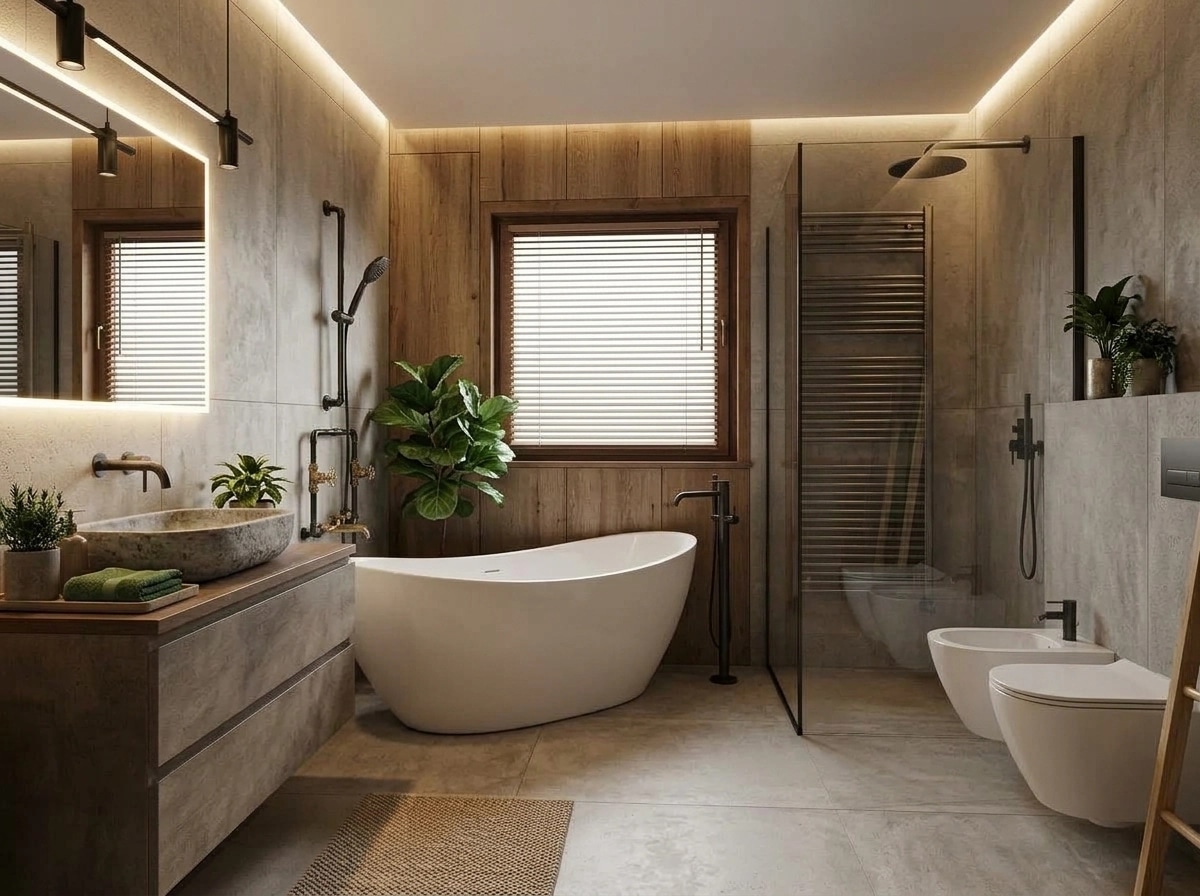 Bathroom interior in Loft / Industrial style — photo by GenRoom AI