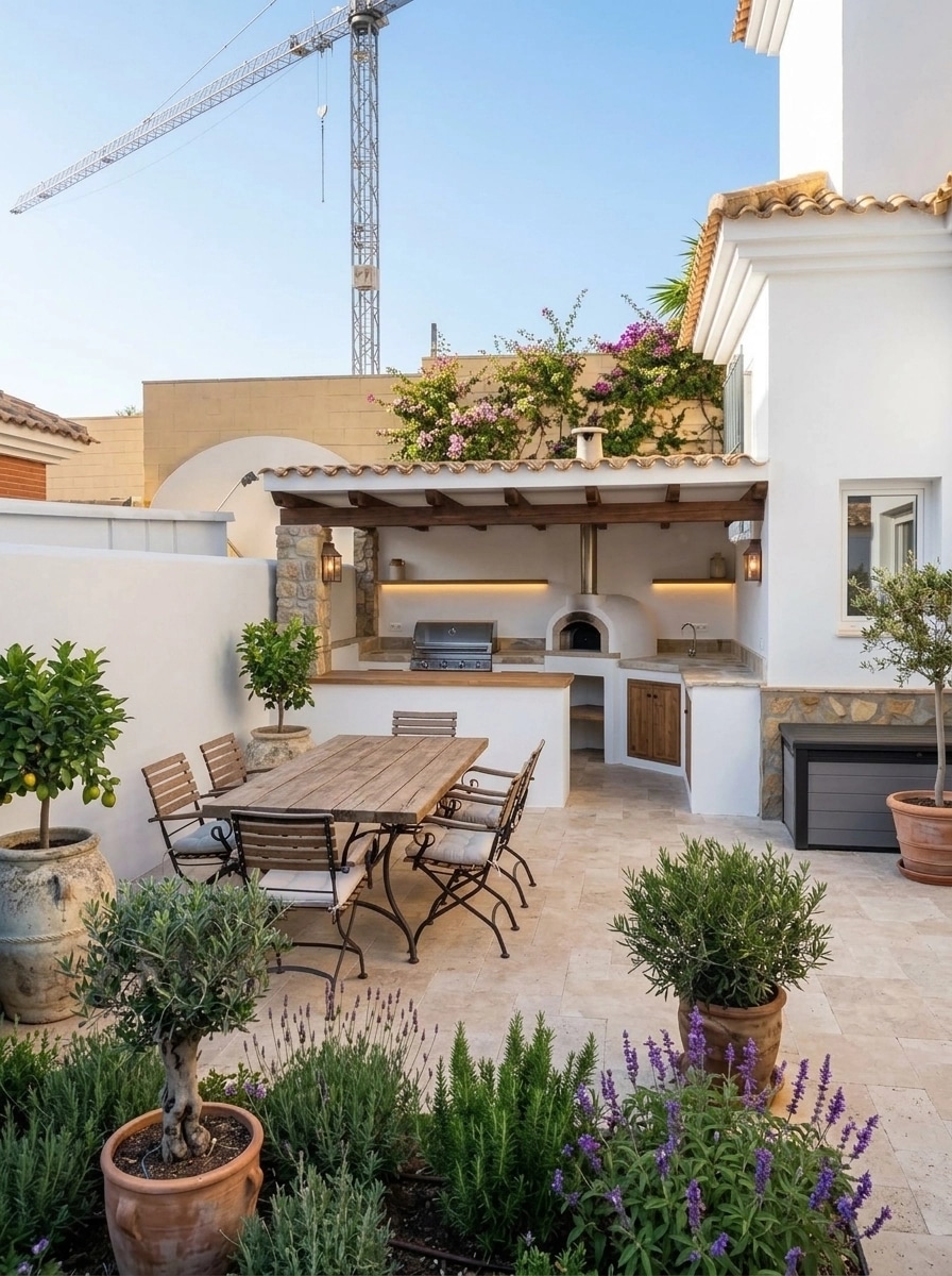 Peyzaj tasarımı Mediterranean Yard stili — Bahçe GenRoom AI