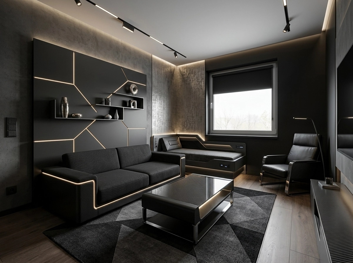 Blacktec Living Room design — interior photo by GenRoom AI