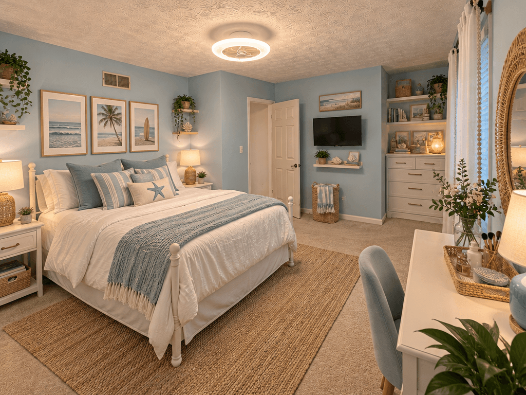 Coastal / Hamptons Bedroom design — interior photo by GenRoom AI