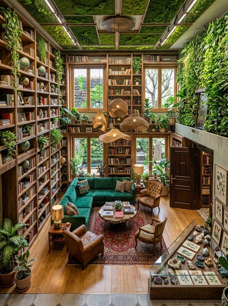 Interior design in Biophilic style — library by GenRoom AI