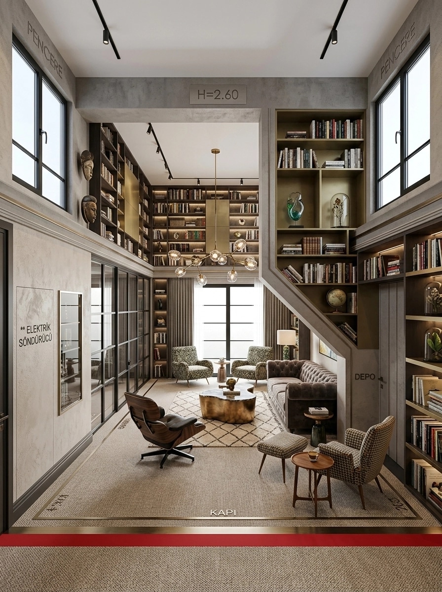 Interior design in Contemporary style — library by GenRoom AI
