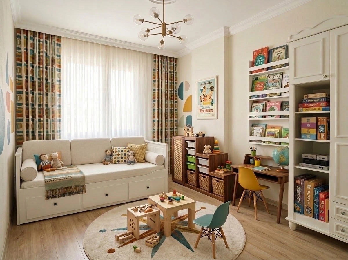 Mid-Century Modern Kids Room design — interior photo by GenRoom AI