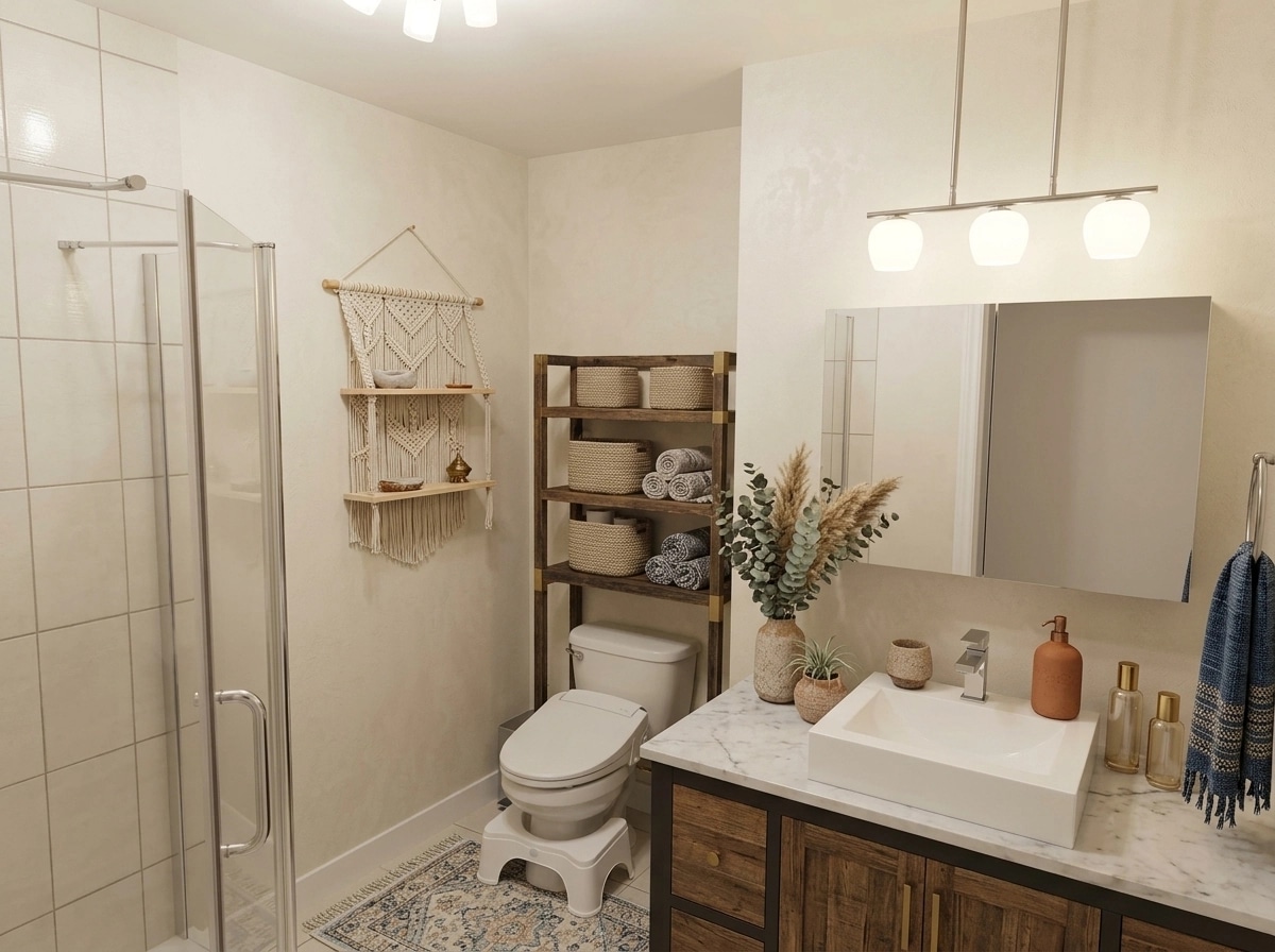 Bathroom interior in Bohemian style — photo by GenRoom AI