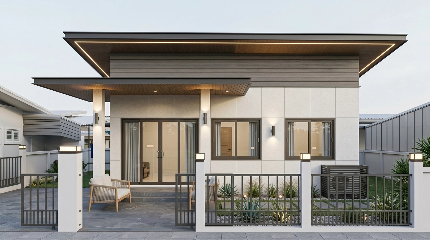 Facade design in Minimalist Facade style — photo by GenRoom AI