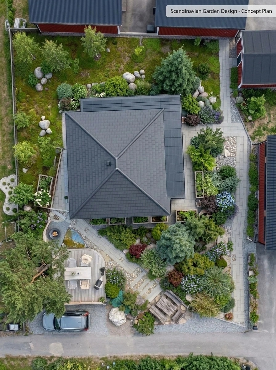 Landscape design in Scandinavian Garden style — Yard by GenRoom AI