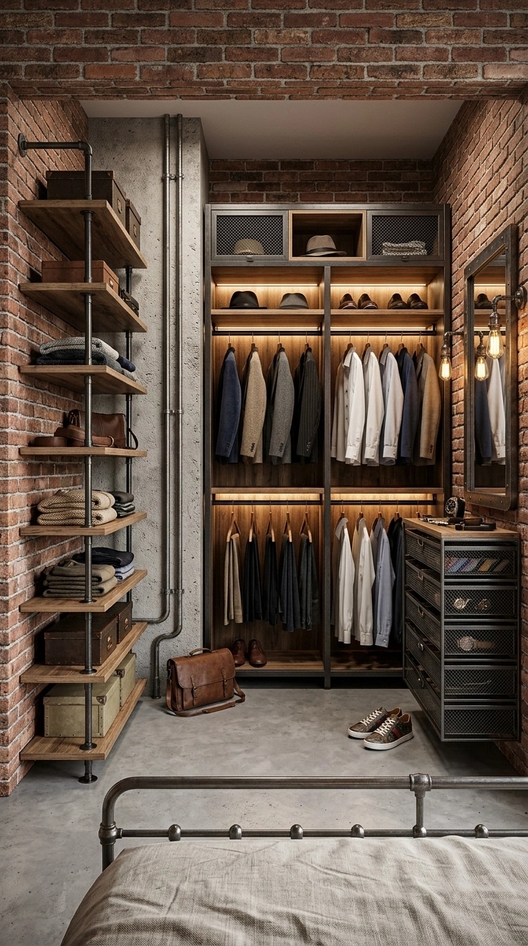 Interior desain di Loft / Industrial gaya — wardrobe oleh GenRoom AI