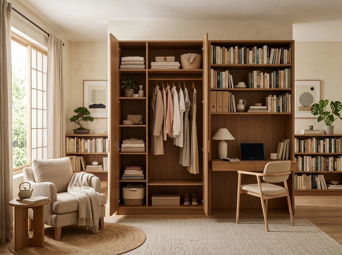 Interior design in Japandi style — library by GenRoom AI