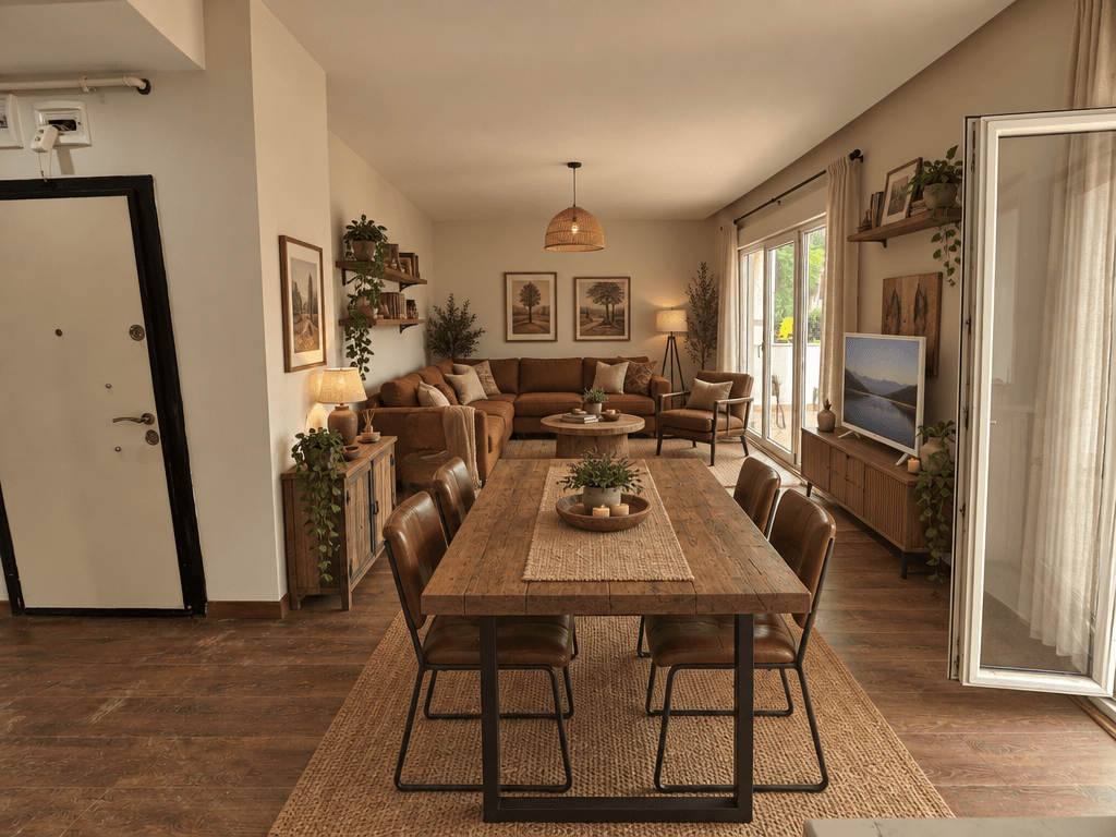 İç mekân tasarımı Rustic stili — Oturma Odası GenRoom AI