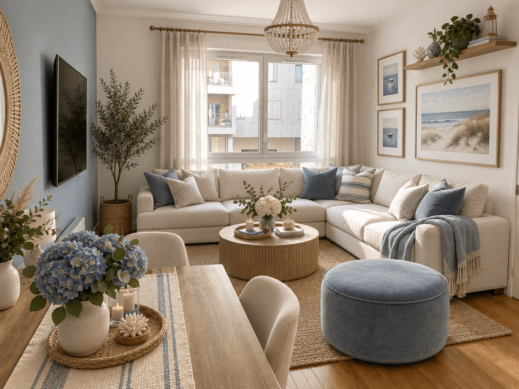 Interior desain di Coastal / Hamptons gaya — Ruang Tamu oleh GenRoom AI