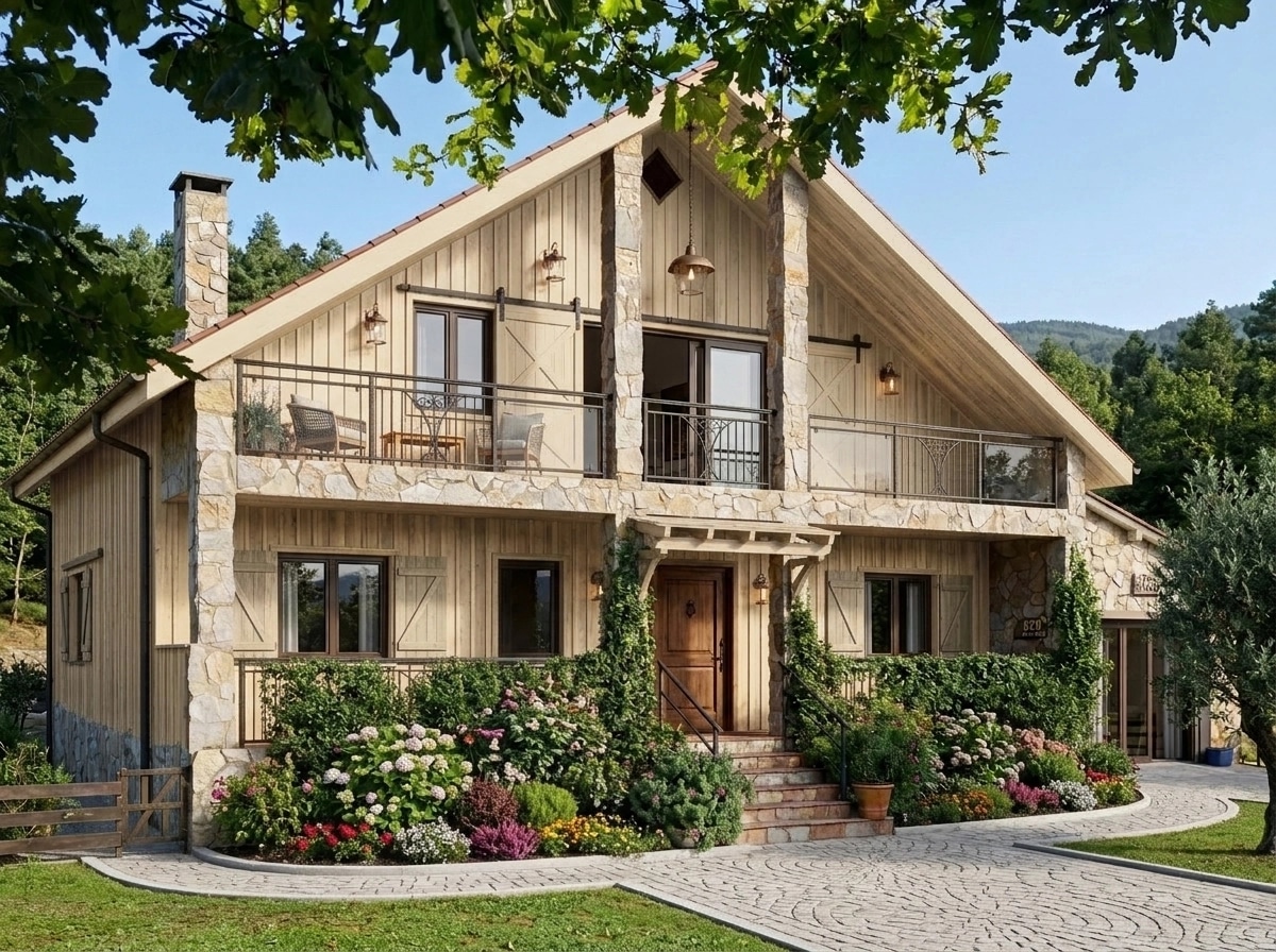 Facade design in Barnhouse Facade style — photo by GenRoom AI