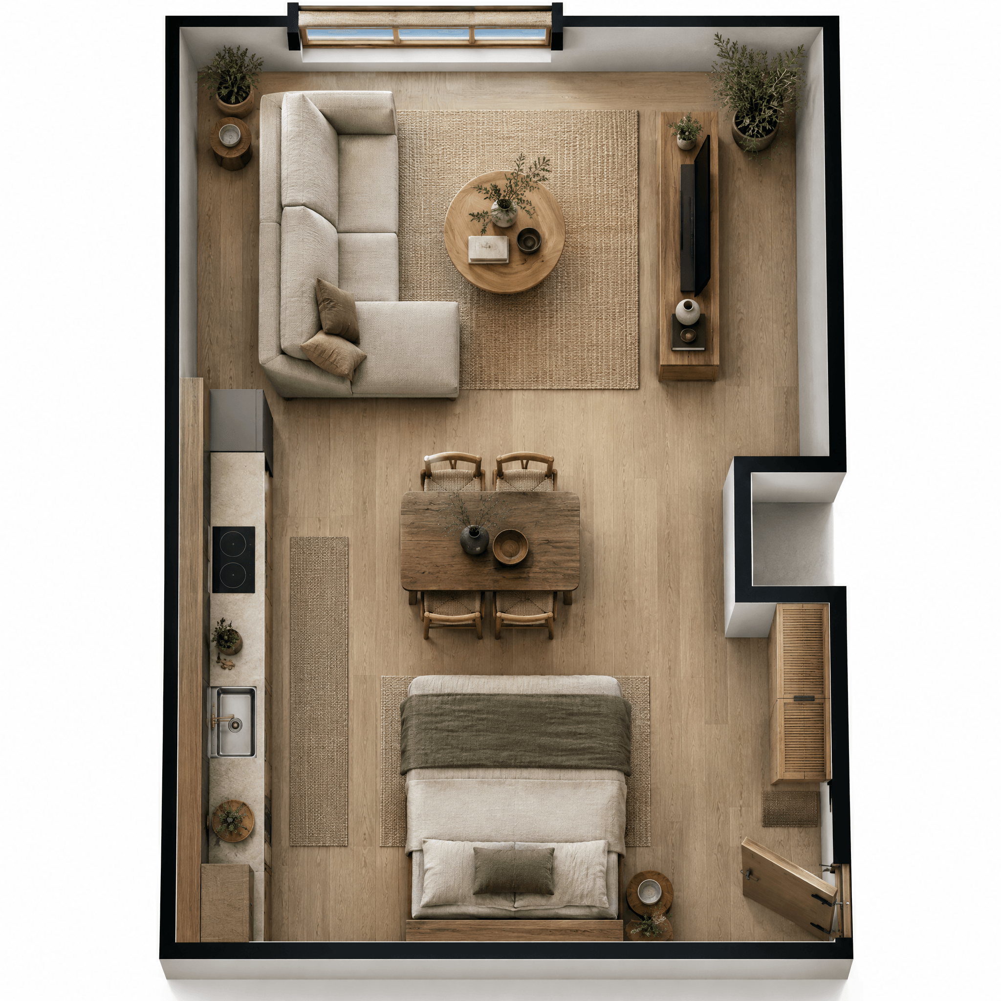 Living Room interior in Japandi style — photo by GenRoom AI