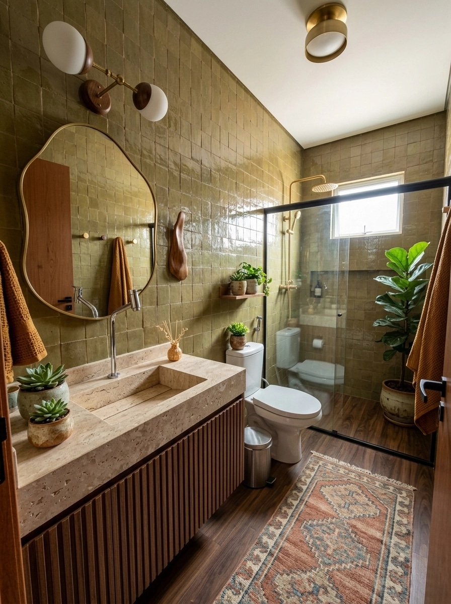 Bathroom interior in Mid-Century Modern style — photo by GenRoom AI