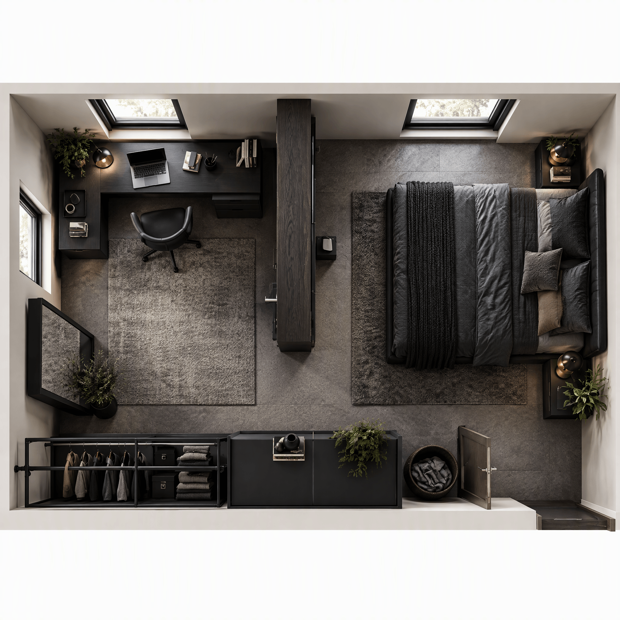 Design d'interni in stile Blacktec — Soggiorno di GenRoom AI
