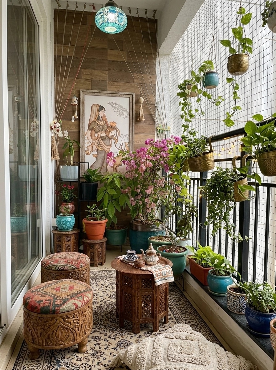 Interior design in Bohemian style — balcony by GenRoom AI