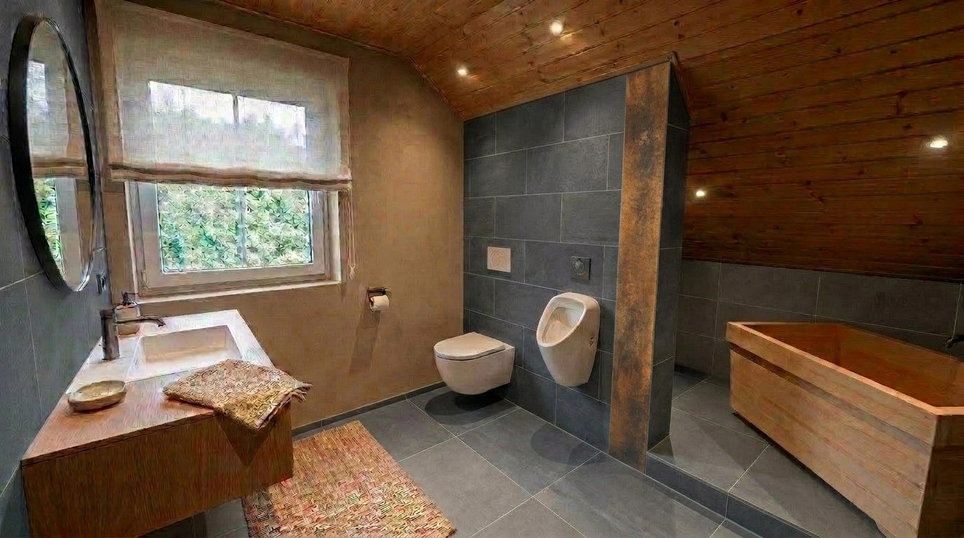 Bathroom interior in Japandi style — photo by GenRoom AI