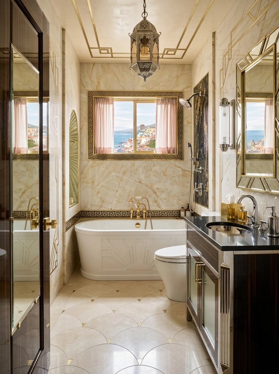 Bathroom interior in Art Deco style — photo by GenRoom AI