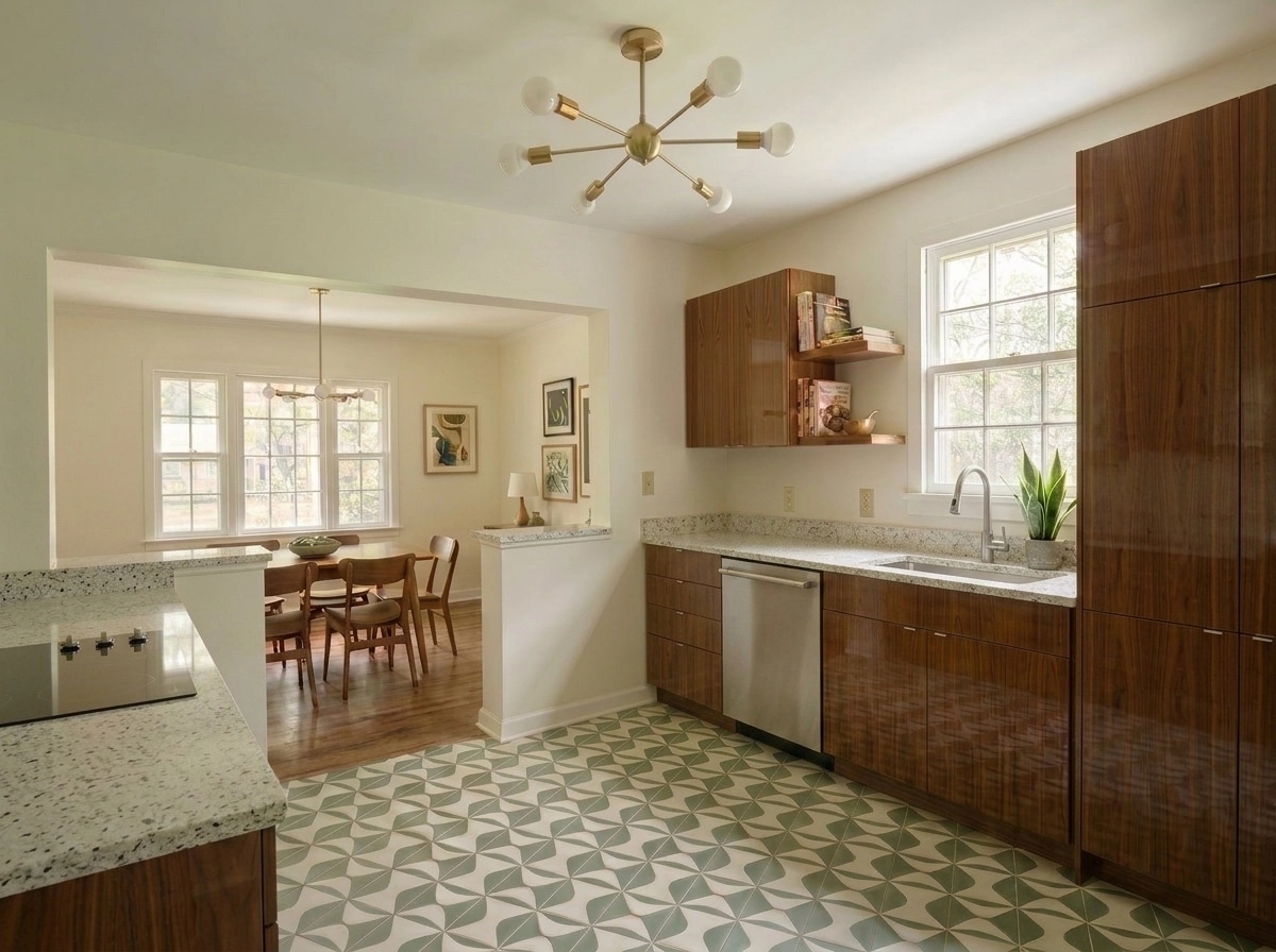 Kitchen interior in Mid-Century Modern style — photo by GenRoom AI