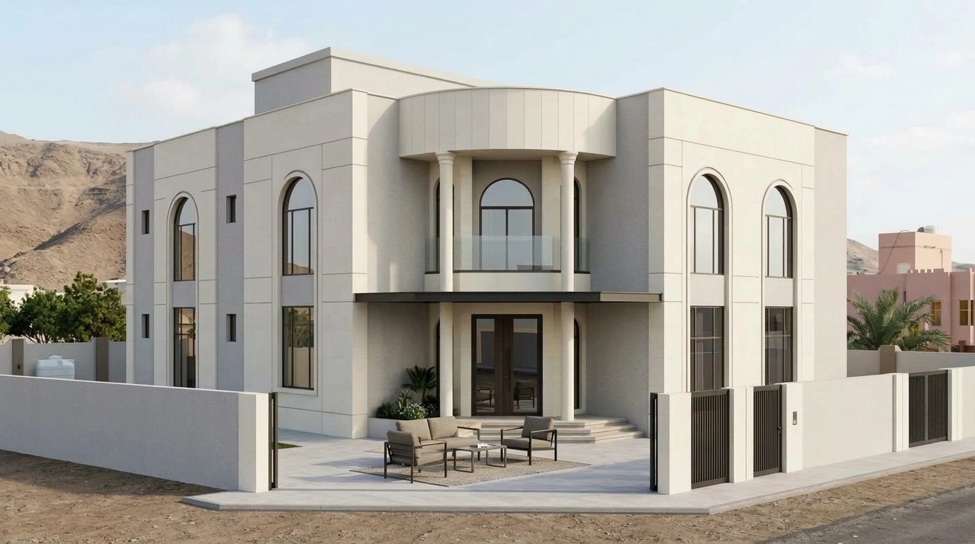 Facade design in Minimalist Facade style — photo by GenRoom AI