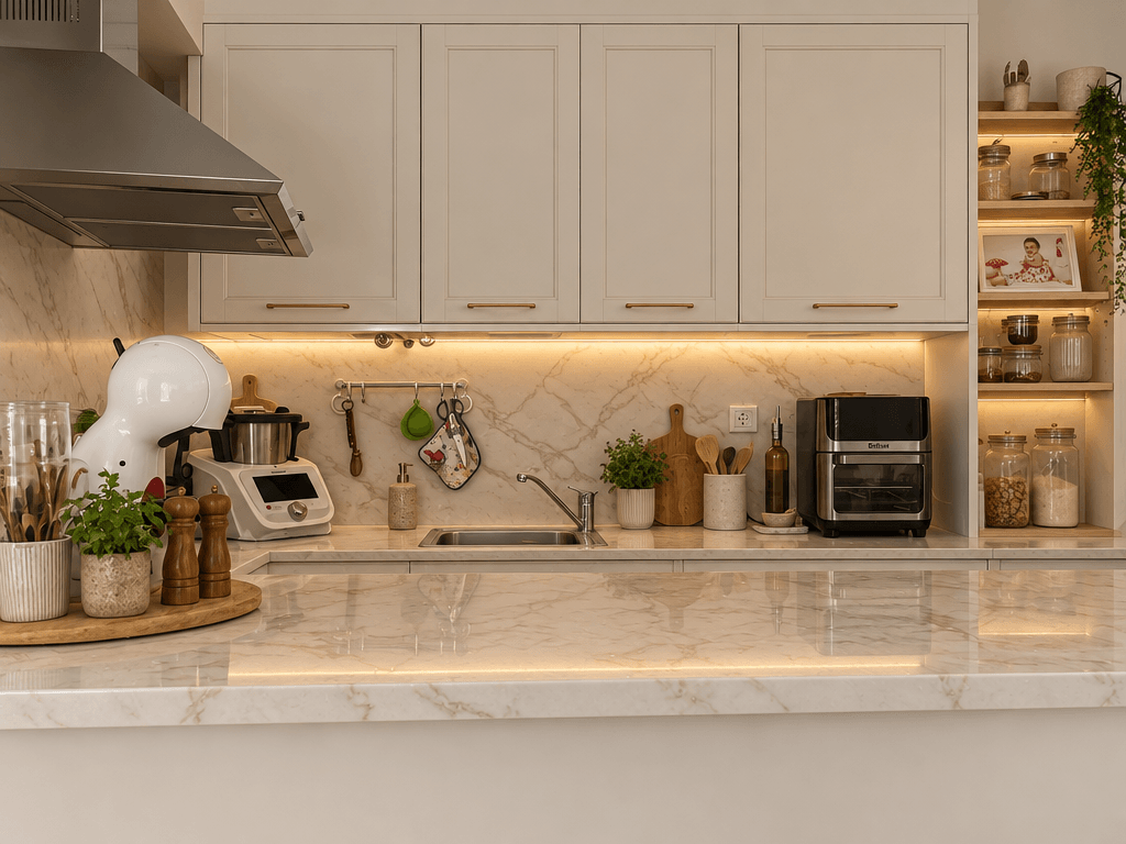 Kitchen interior in Neoclassic style — photo by GenRoom AI