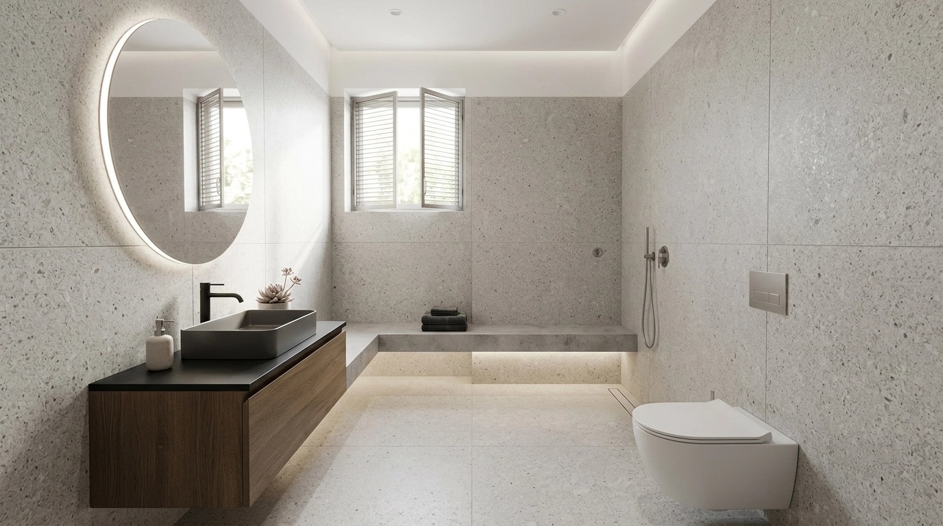 Bathroom interior in Minimalism style — photo by GenRoom AI