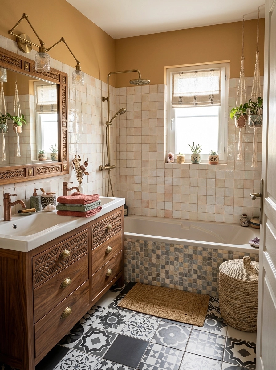 Bathroom interior in Bohemian style — photo by GenRoom AI