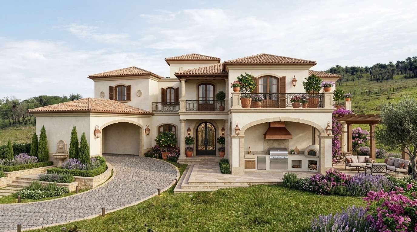 Facade design in Mediterranean Facade style — photo by GenRoom AI