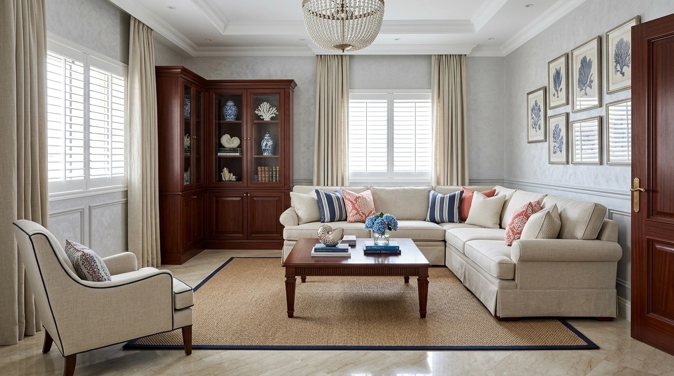 Interior design in Coastal / Hamptons style — Living Room by GenRoom AI