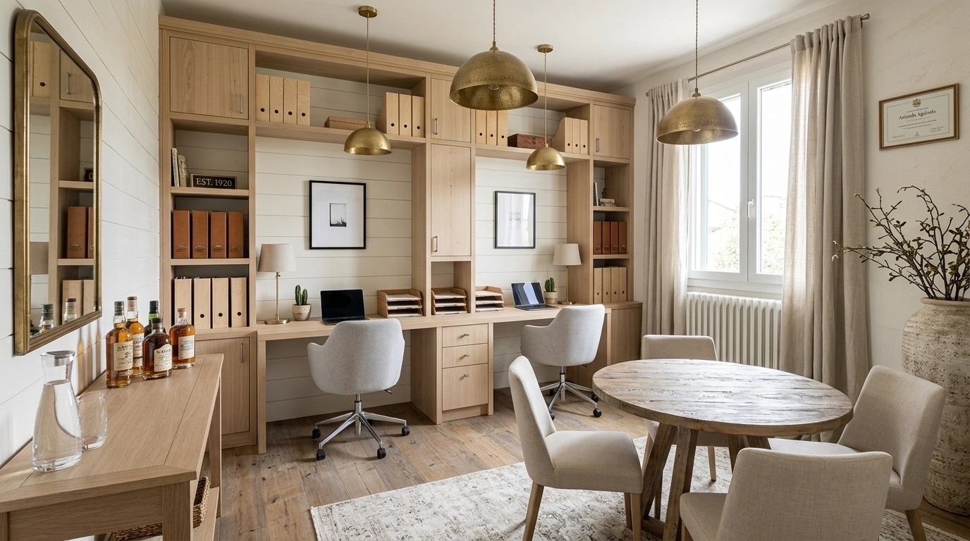 Office interior in Modern Farmhouse style — photo by GenRoom AI