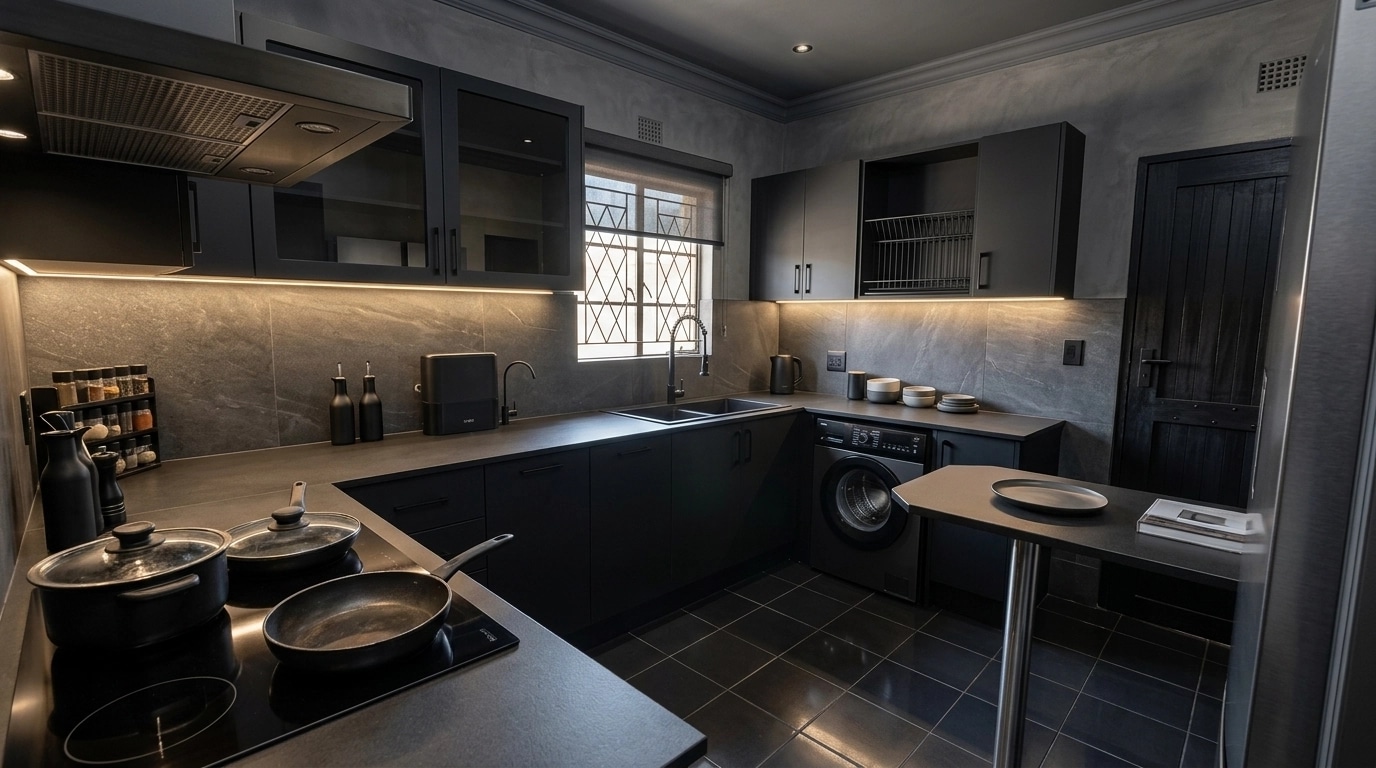 Kitchen interior in Blacktec style — photo by GenRoom AI