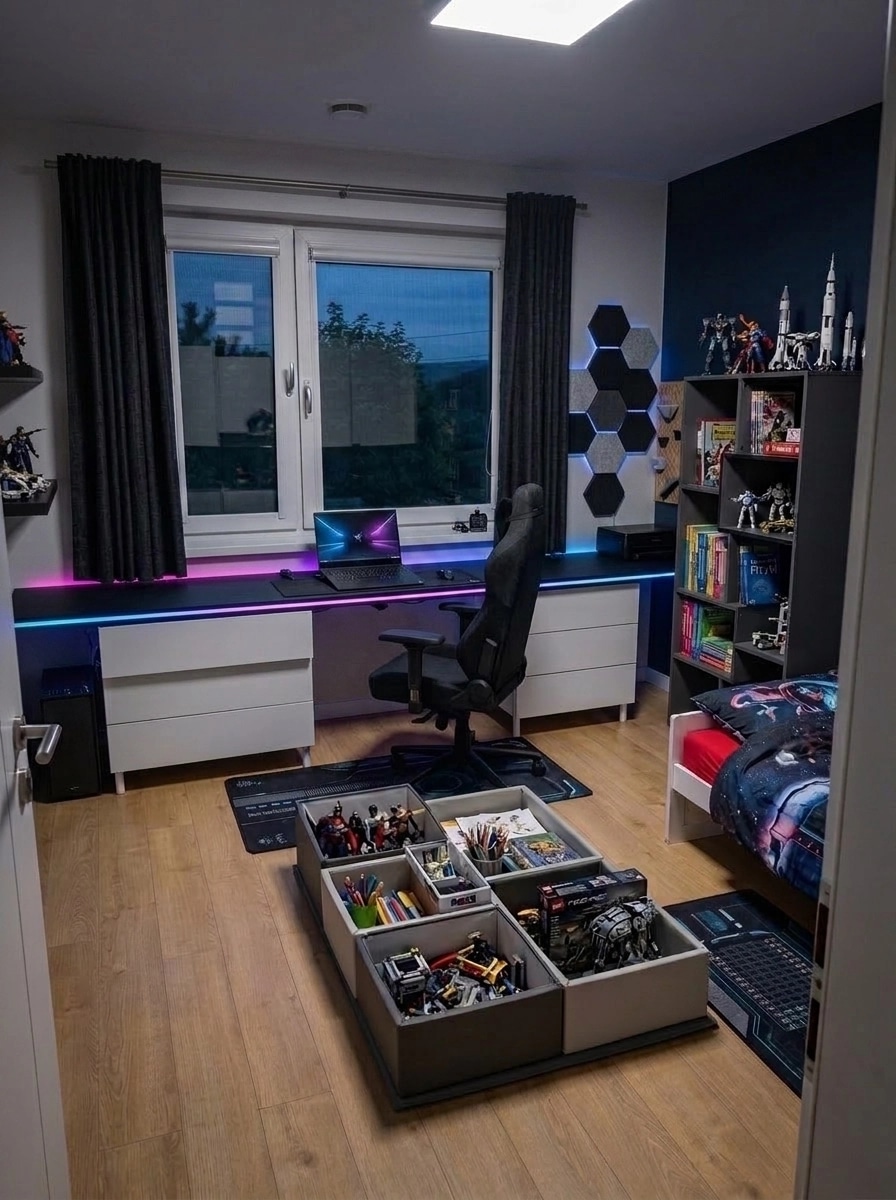 Design d'interni in stile Blacktec — Camera dei bambini di GenRoom AI