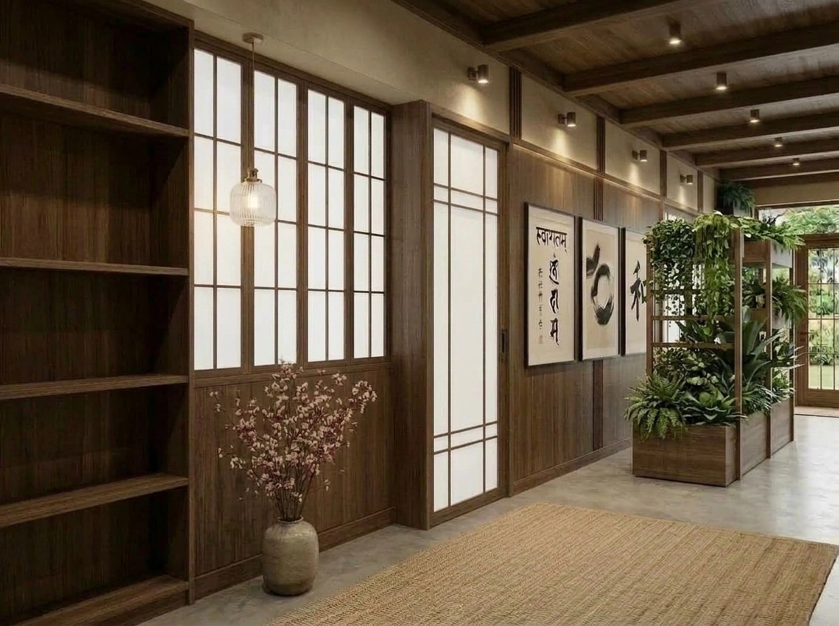 Hallway interior in Japandi style — photo by GenRoom AI