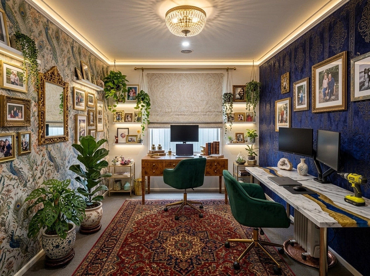 Office interior in Maximalist style — photo by GenRoom AI