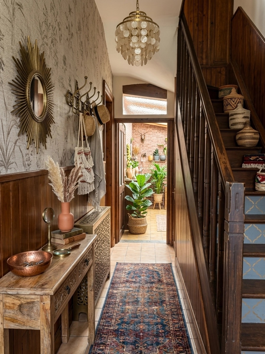 Hallway interior in Bohemian style — photo by GenRoom AI