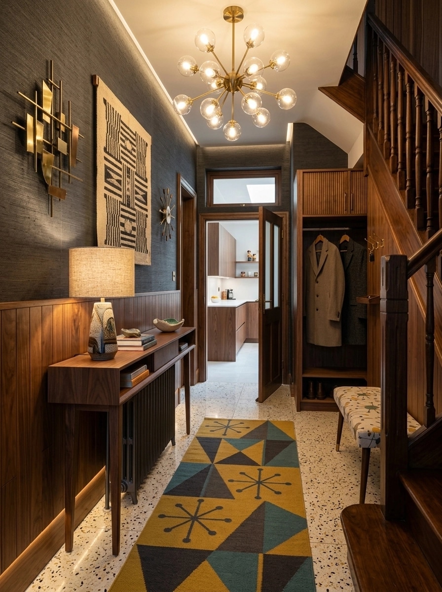 Hallway interior in Mid-Century Modern style — photo by GenRoom AI